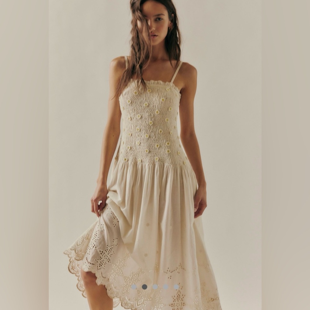 Free People Cream Eyelet Midi Dress